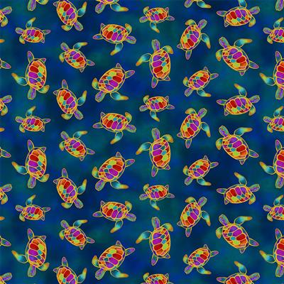 Fabric - Oceania by Laurel Burch - Digital Turtles - Dark Sky Gold Metallic - Half Yard