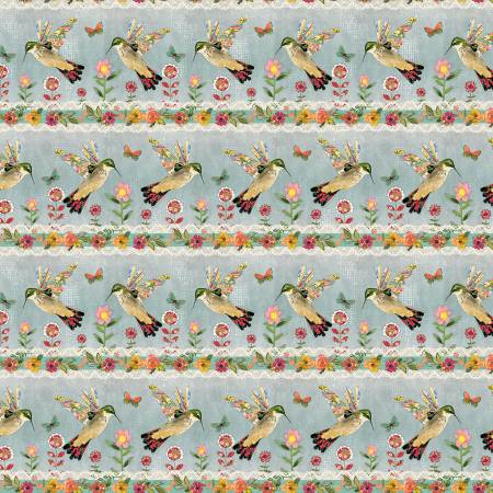 Fabric - Benartex Turquoise Garden of Light Stripe Digitally Printed - Half Yard