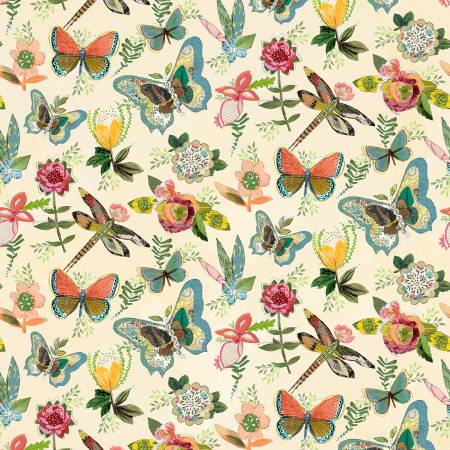 Fabric - Benartex Light Yellow Garden of Light Allover Digitally Printed - Half Yard