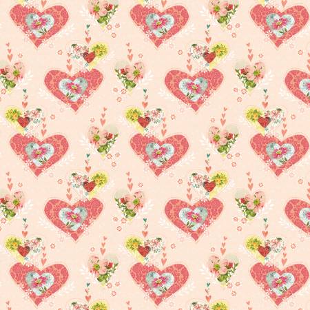 Fabric - Bernartex Light Rose Hearts Digitally Printed - Be the Light by Kelly Rae Roberts Collection In Theme - Half Yard