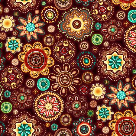 Fabric - Gondwana Medallions Brown - Half Yard