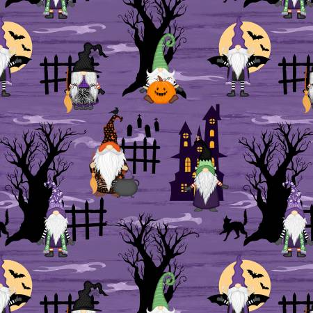 Fabric - Purple Gnomes Allover - Half Yard