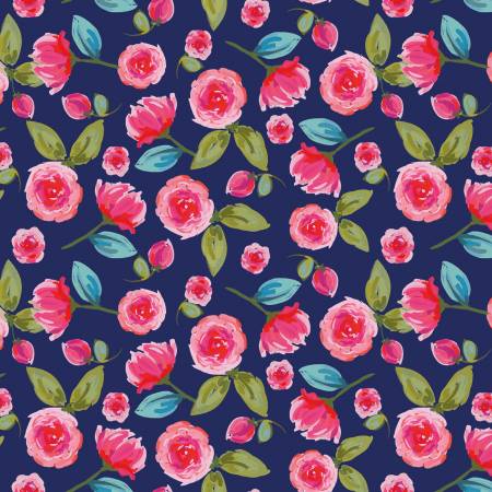 Fabric - Blissful Blooms Floral Navy - Half Yard