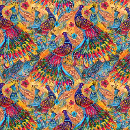 Fabric - Timeless Treasure Multi Painted Peacocks - Painted Peacock by TT Fabrics Collection - Half Yard
