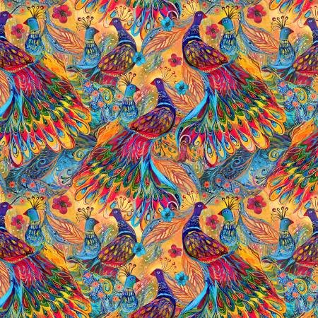Fabric - Timeless Treasure Multi Painted Peacocks - Painted Peacock by TT Fabrics Collection - Half Yard