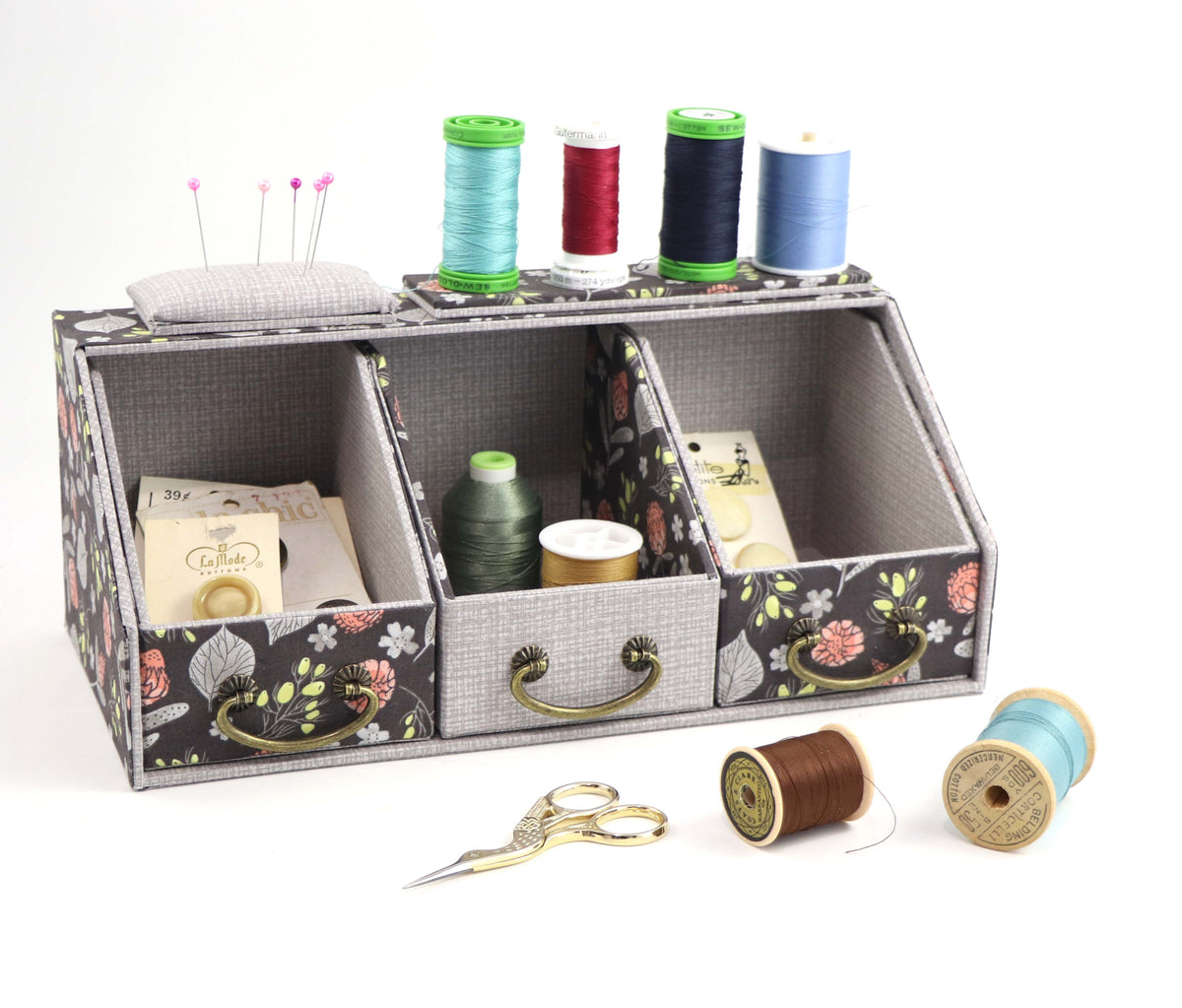 Fabric Sewing caddy DIY kit, cartonnage kit 157, Online instructions included - Colorway Arts