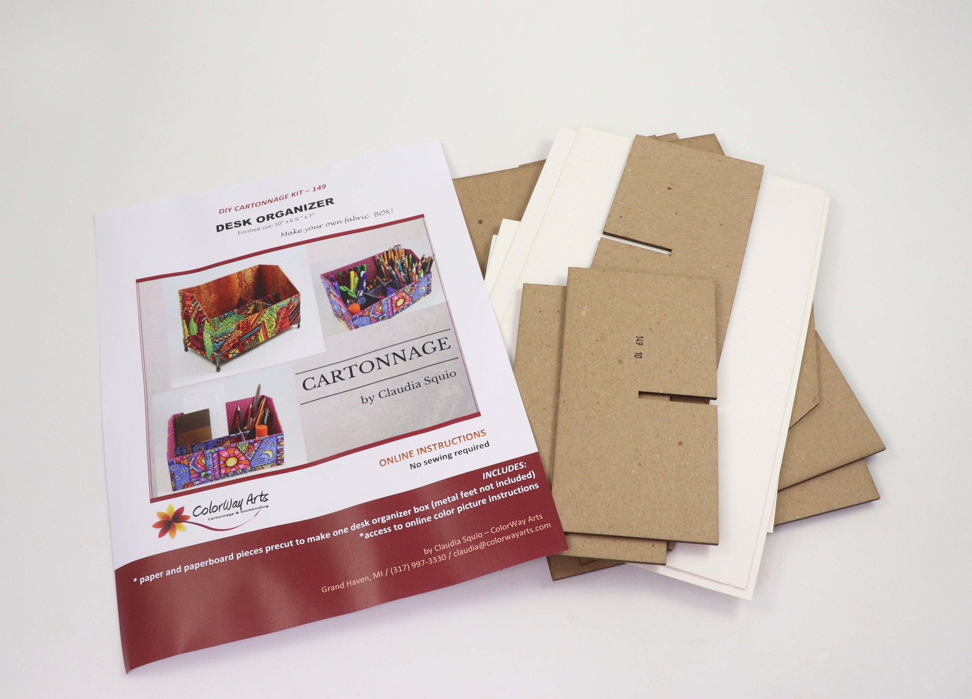 Fabric desk organizer DIY kit, cartonnage kit 149, online instructions included - Colorway Arts