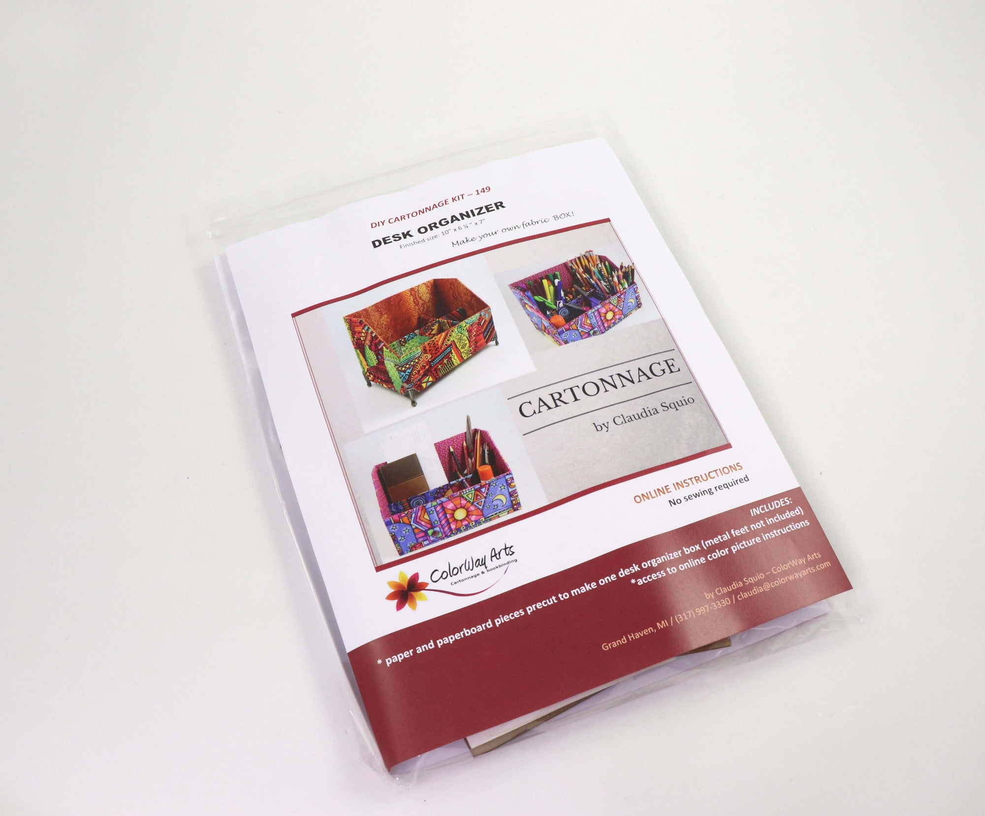 Fabric desk organizer DIY kit, cartonnage kit 149, online instructions included - Colorway Arts