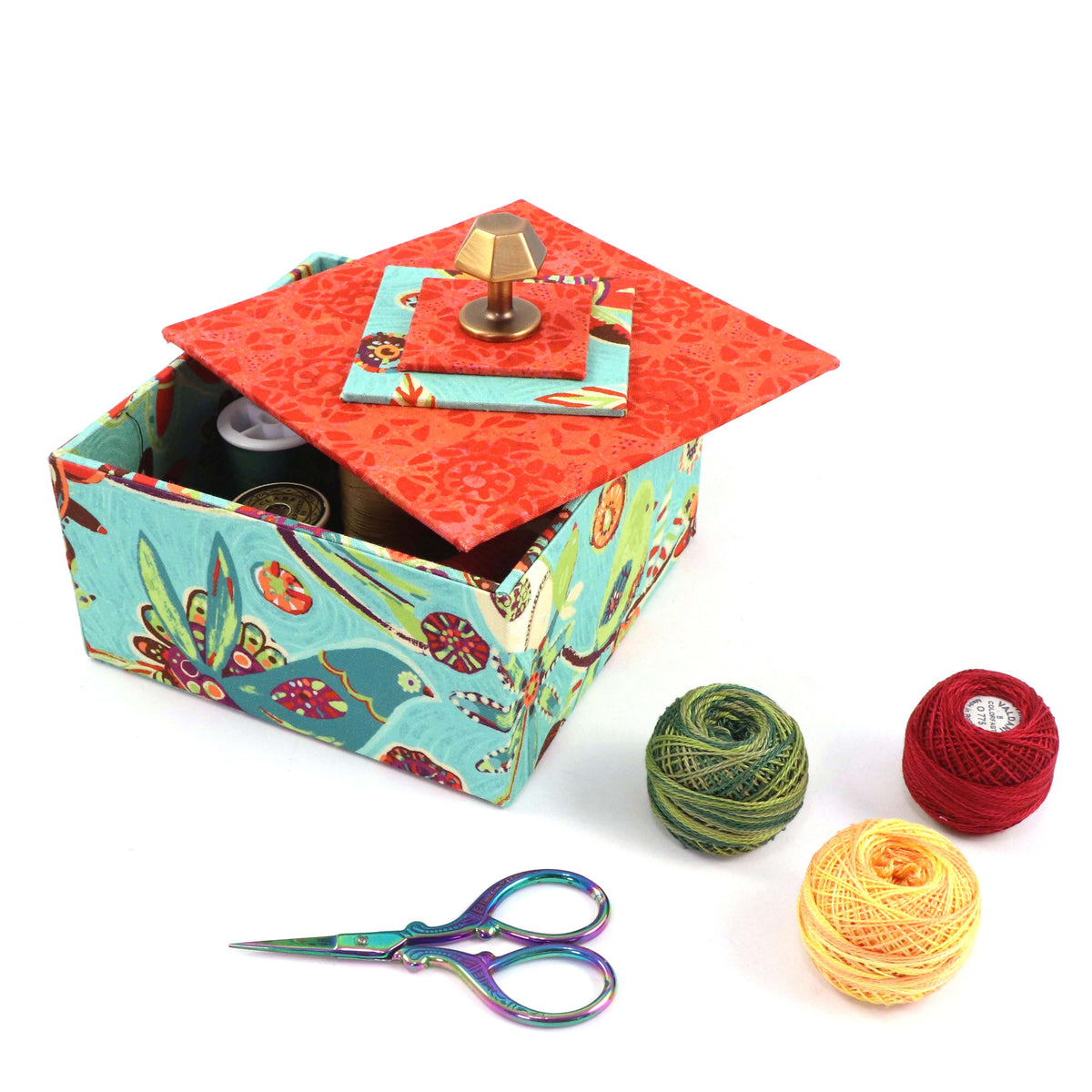 Square box DIY kit, fabric box kit, cartonnage kit 194, Video tutorial included - Colorway Arts
