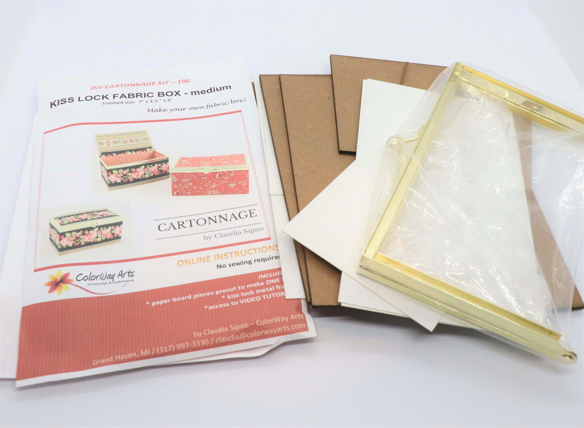 Kiss lock fabric box DIY kit, medium fabric box kit, cartonnage kit 196 - Colorway Arts