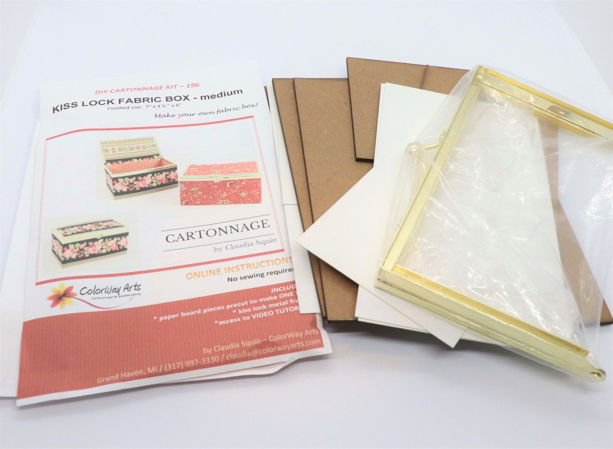 Kiss lock fabric box DIY kit, medium fabric box kit, cartonnage kit 196 - Colorway Arts