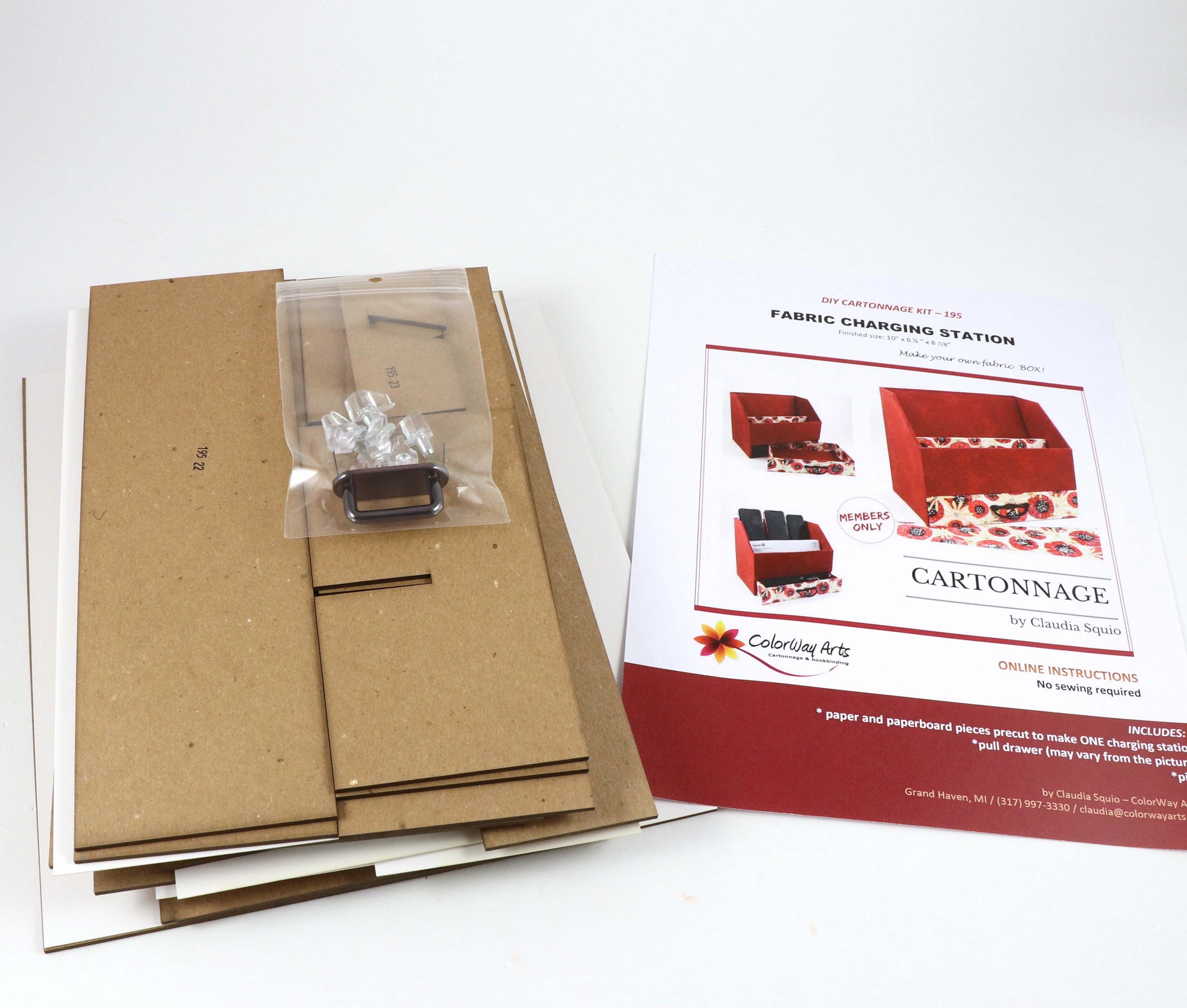 Fabric charging station DIY kit,  desk organizer with drawer kit, cartonnage kit 195 - Colorway Arts