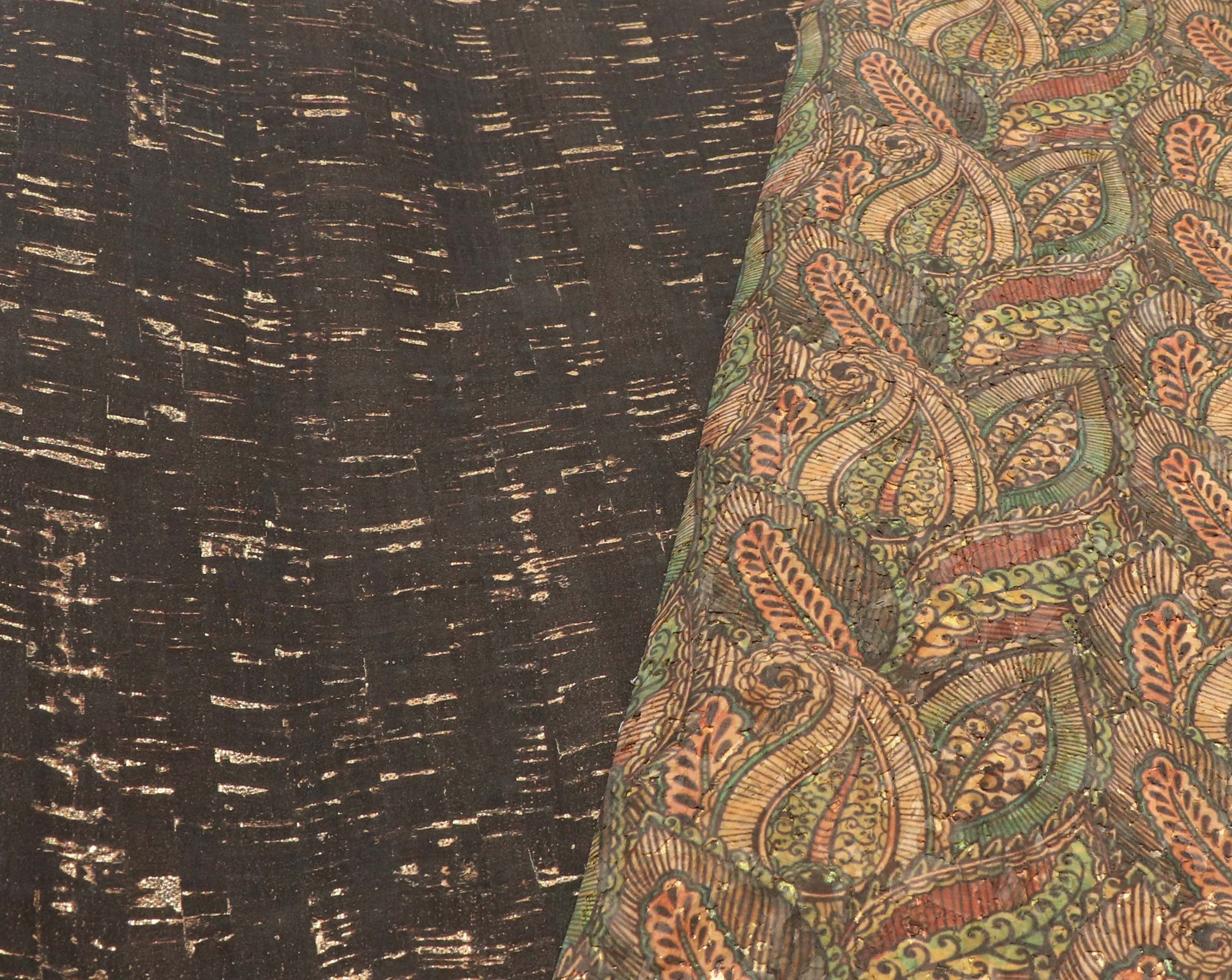 Green paisley cork fabric - piece of 18" x 15" - Colorway Arts