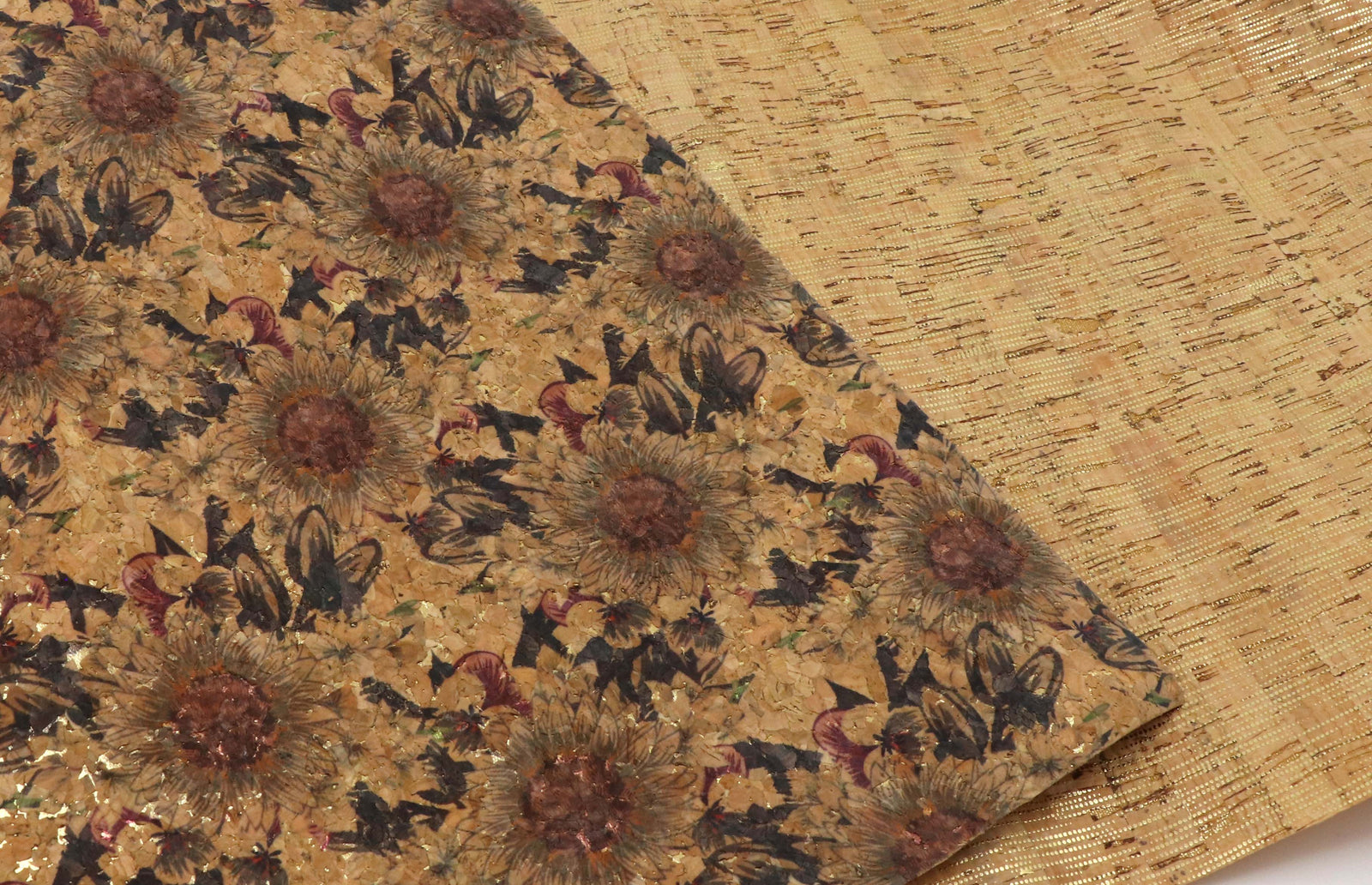 Natural cork  fabric with gold lines - piece of 18" x 15" - Colorway Arts