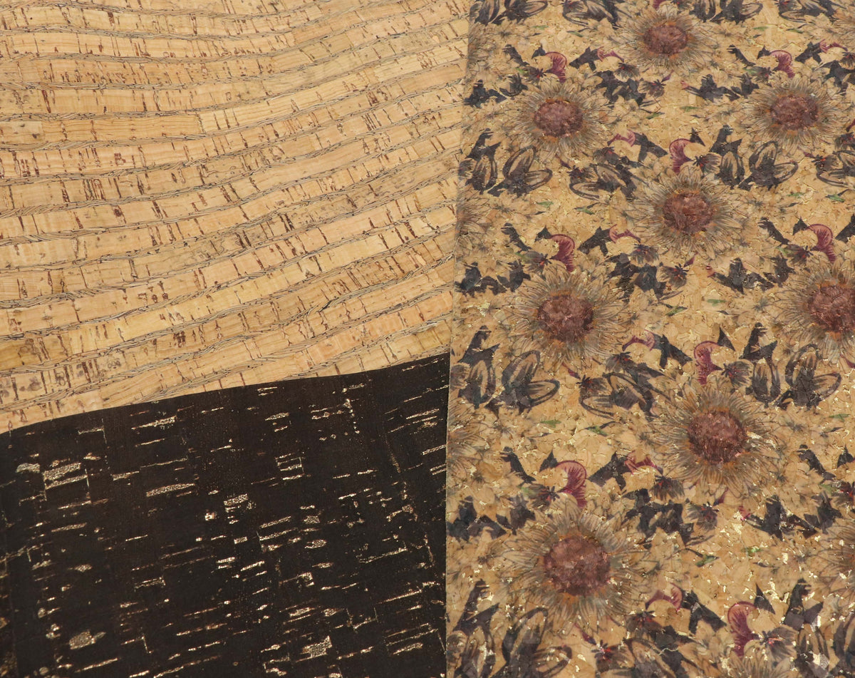 Black sunflower cork fabric - piece of 18&quot; x 15&quot; - Colorway Arts