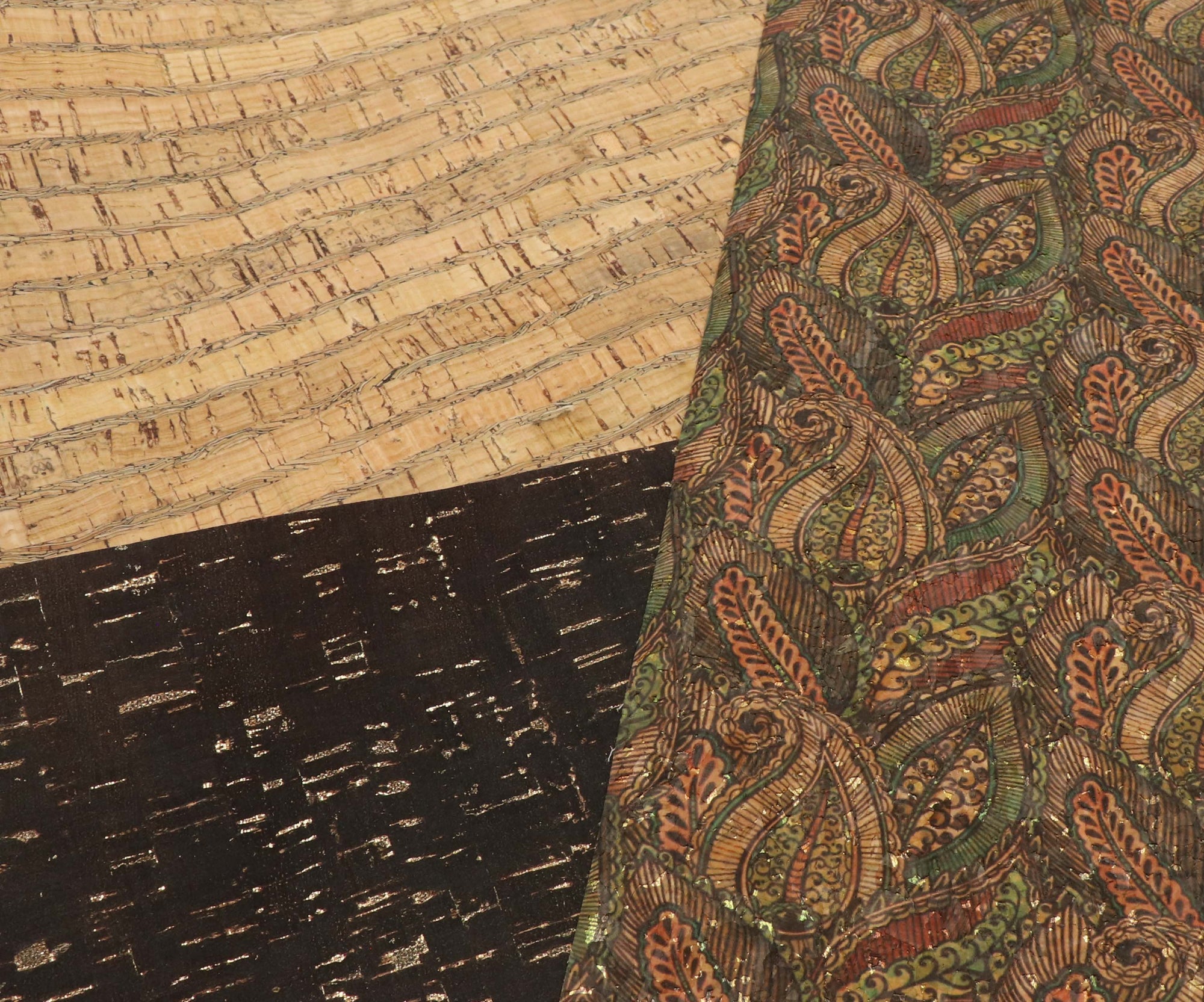 Green paisley cork fabric - piece of 18" x 15" - Colorway Arts