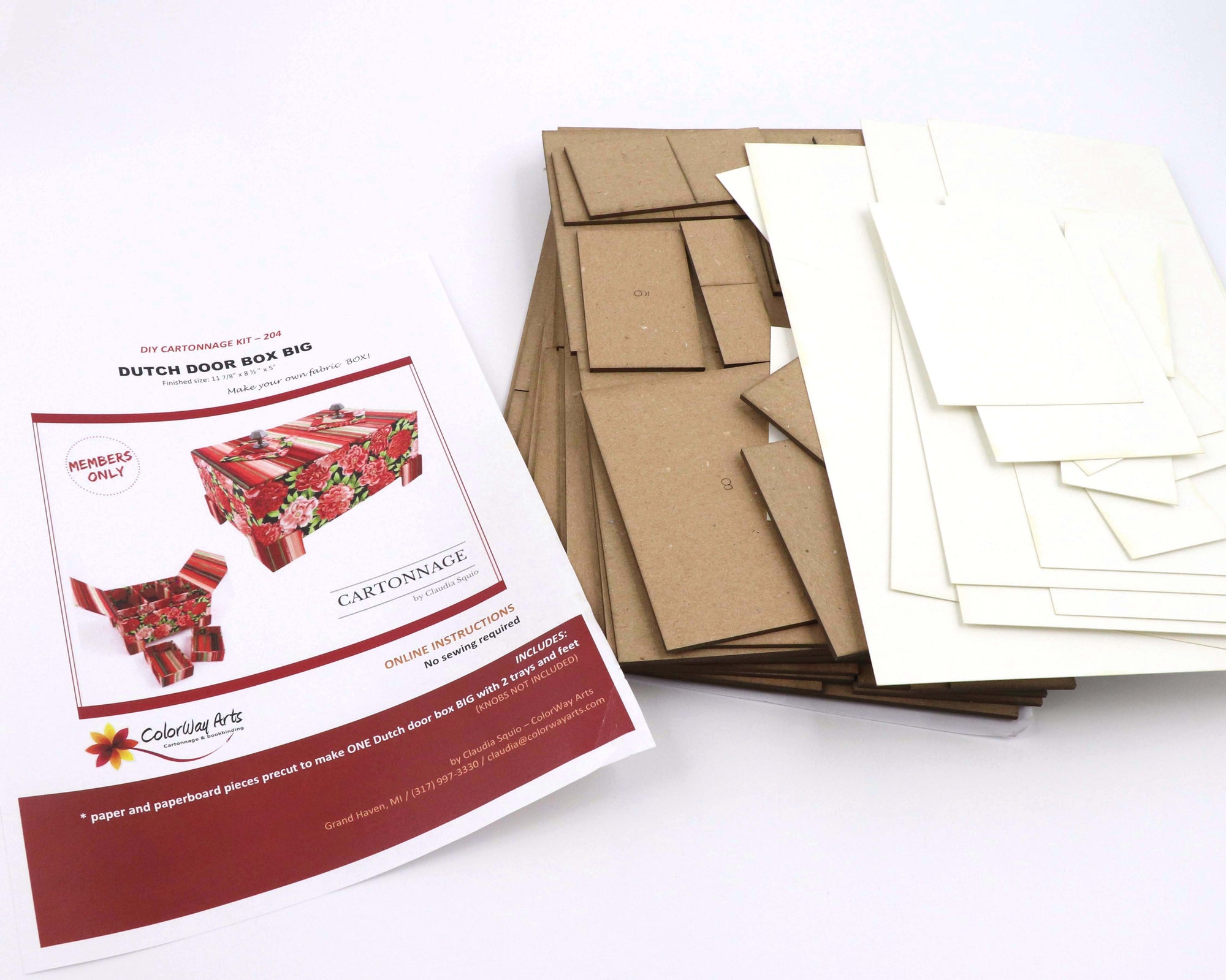 Fabric Dutch Door box DIY kit BIG,  cartonnage kit 204 - Colorway Arts