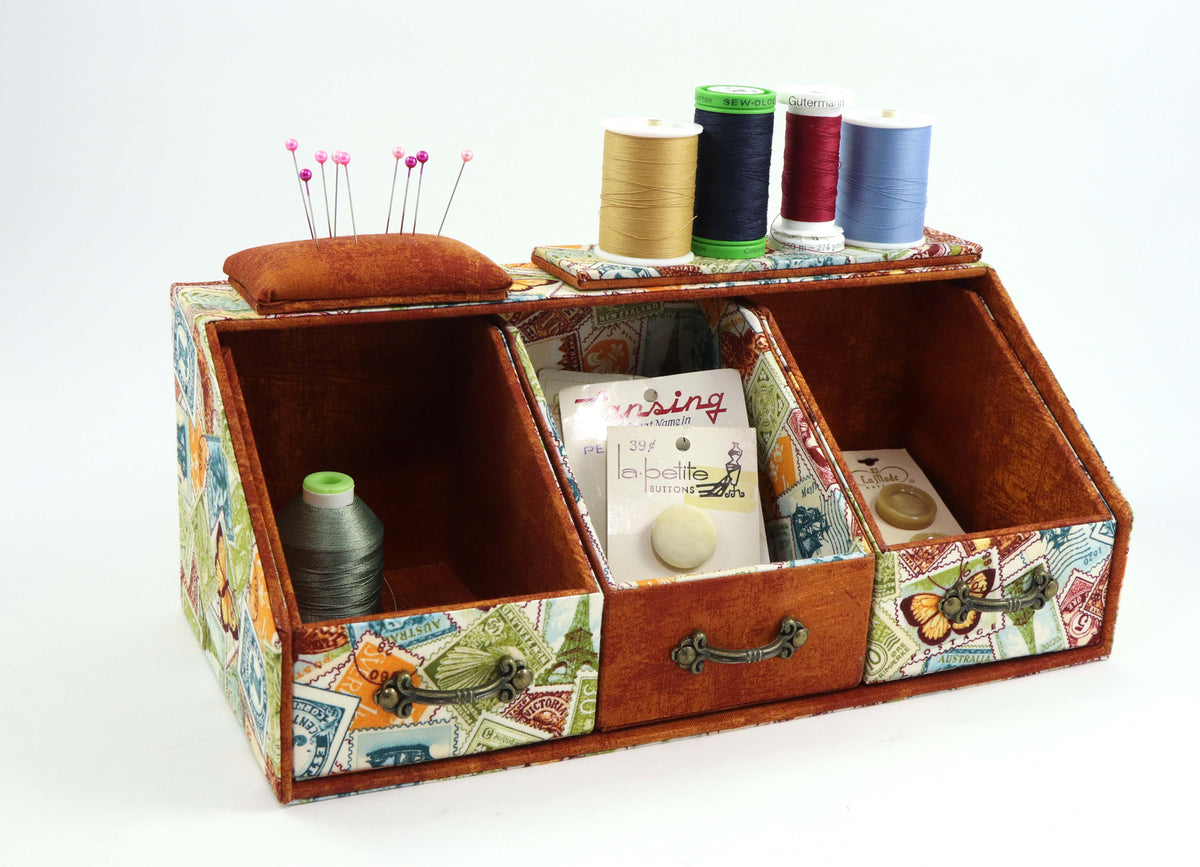 Fabric Sewing caddy DIY kit, cartonnage kit 157, Online instructions included - Colorway Arts