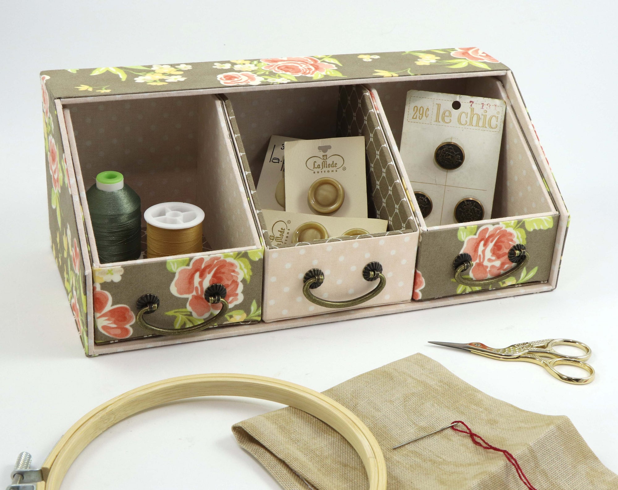Fabric Sewing caddy DIY kit, cartonnage kit 157, Online instructions included - Colorway Arts