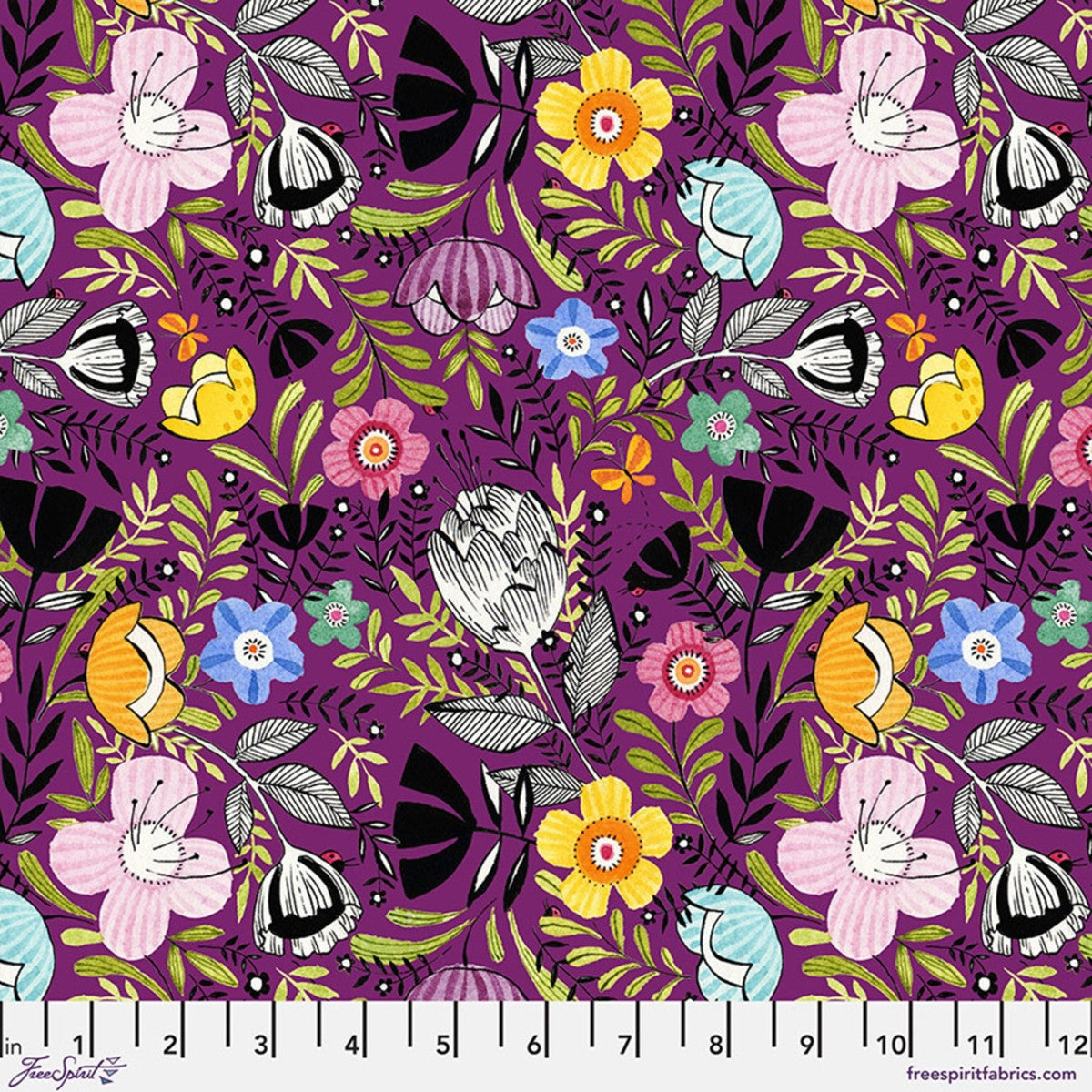 Fabric -  Here Kitty Kitty - Joy Purple - Cori Dantini - Half Yard