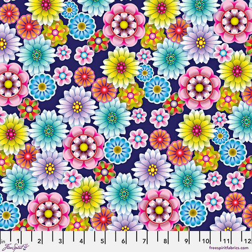 Fabric - Floral Bloom - Blue - Birds in Paradise- Catalina Estrada - Half Yard