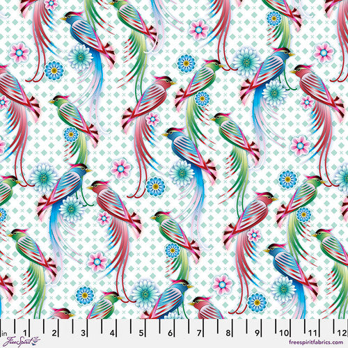 Fabric - Beautiful Sonnet - White - Birds in Paradise- Catalina Estrada - Half Yard