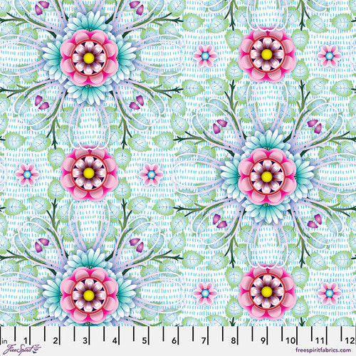 Fabric - Morning Dahlias - White  Birds in Paradise- Catalina Estrada - Half Yard