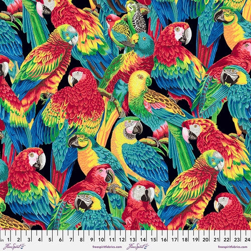 Fabric - Polly Parrots - Black - Treasure Island - Half Yard