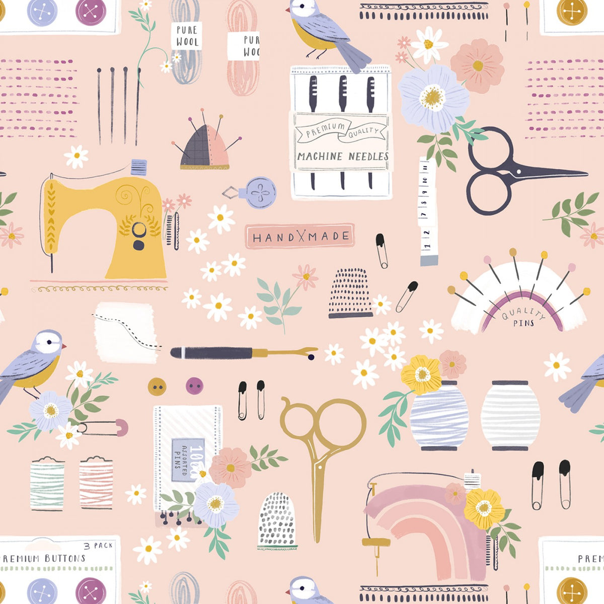 Fabric - Dear Stella Apricot Ready Thready Sew - Half Yard