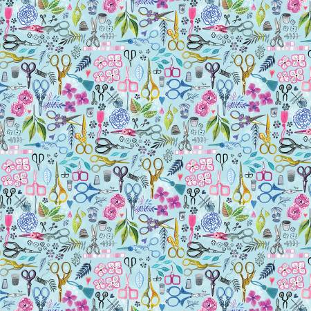 Fabric  - Dear Stella Multi Sewing Scissors Digitally Printed - Half Yard