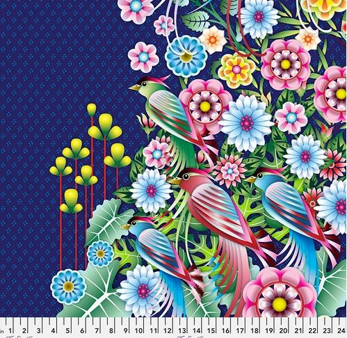 Fabric - Splendid Bouquet - Blue - Birds in Paradise- Catalina Estrada - Panel