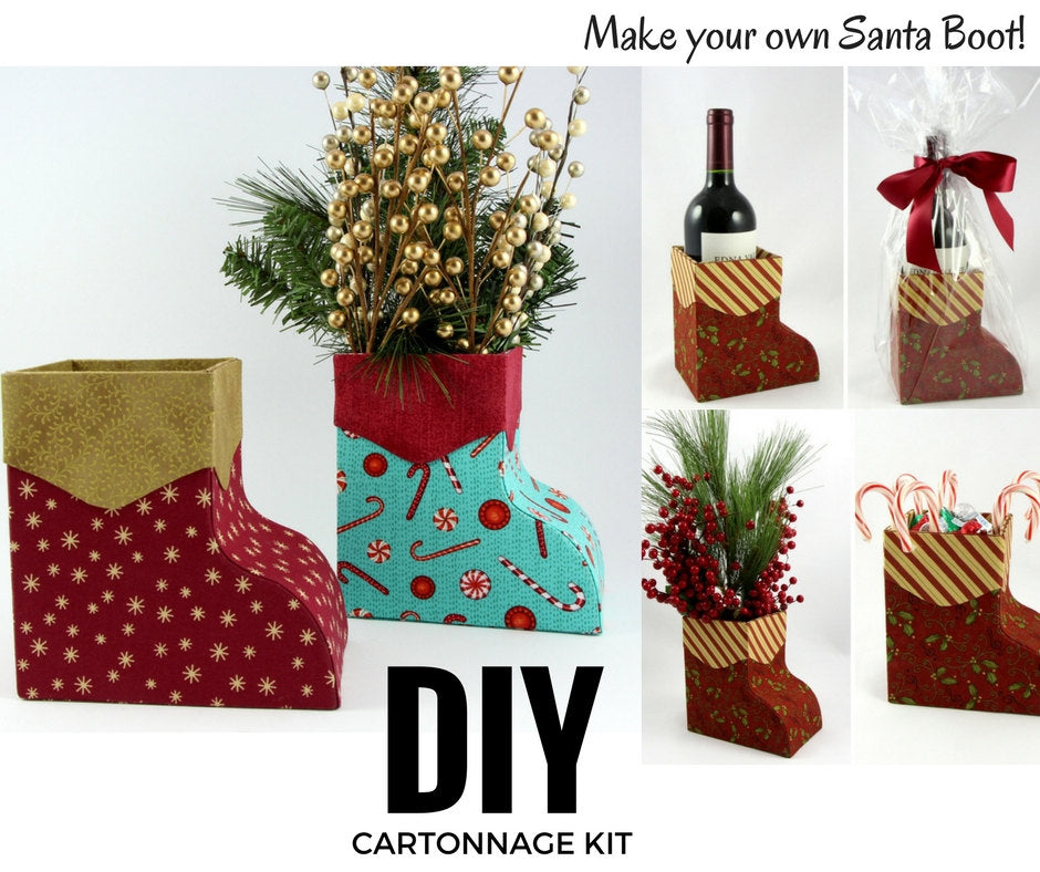DIY cartonnage kit to make a Santa Boot box, cartonnage kit 152, online instructions included - Colorway Arts