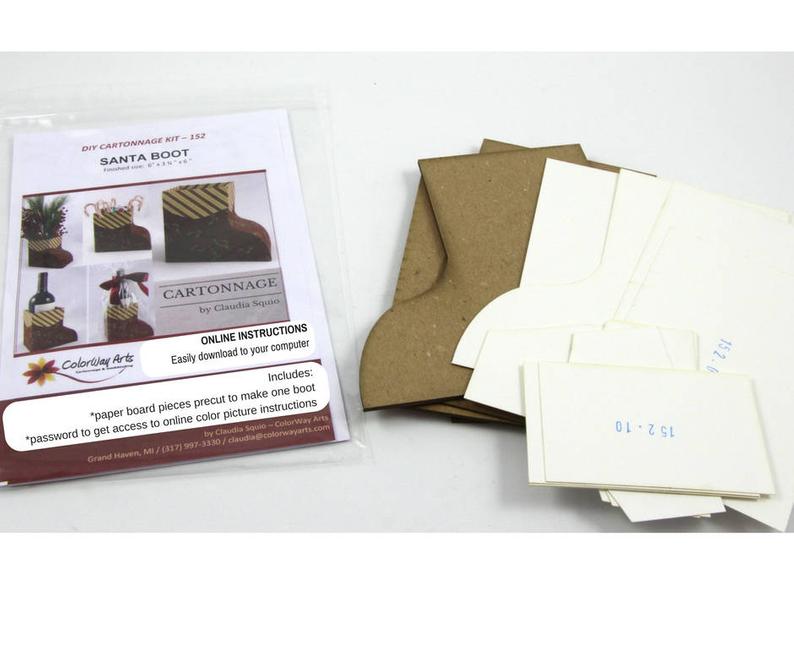 DIY cartonnage kit to make a Santa Boot box, cartonnage kit 152, online instructions included - Colorway Arts