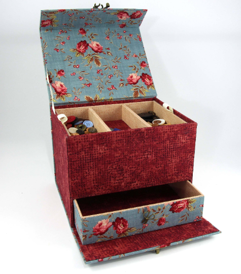 Fabric treasure chest with hidden drawer DIY kit, cartonnage kit 155, exclusive book kit - Colorway Arts