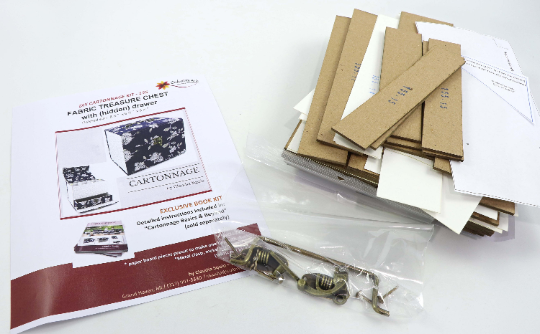 Fabric treasure chest with hidden drawer DIY kit, cartonnage kit 155, exclusive book kit - Colorway Arts