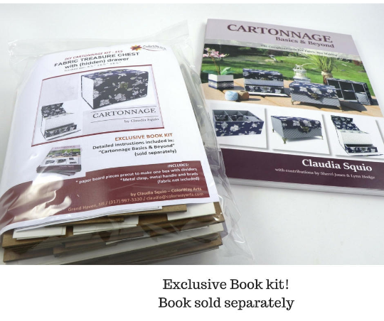 Fabric treasure chest with hidden drawer DIY kit, cartonnage kit 155, exclusive book kit - Colorway Arts