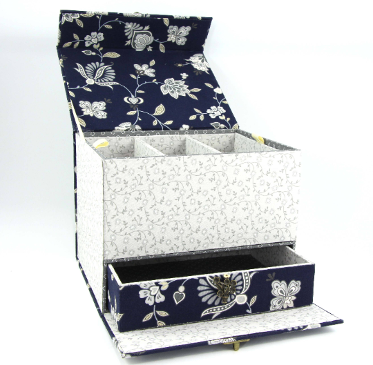 Fabric treasure chest with hidden drawer DIY kit, cartonnage kit 155, exclusive book kit - Colorway Arts