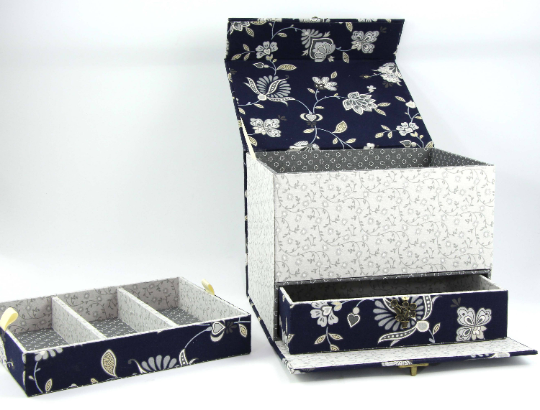 Fabric treasure chest with hidden drawer DIY kit, cartonnage kit 155, exclusive book kit - Colorway Arts