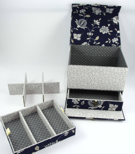 Fabric treasure chest with hidden drawer DIY kit, cartonnage kit 155, exclusive book kit - Colorway Arts
