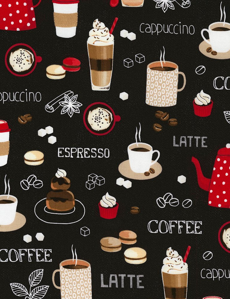 Fabric - Timeless Treasure Coffee  Black - Coffee Break - Half Yard
