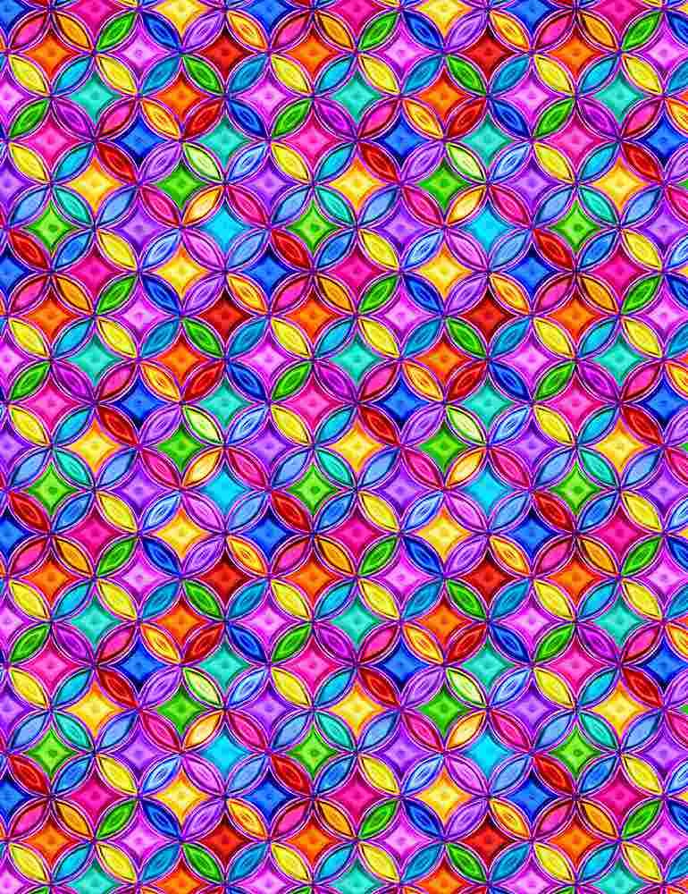 Fabric - Rainbow Rainbow Jewel Pattern Digitally Printed - Half Yard