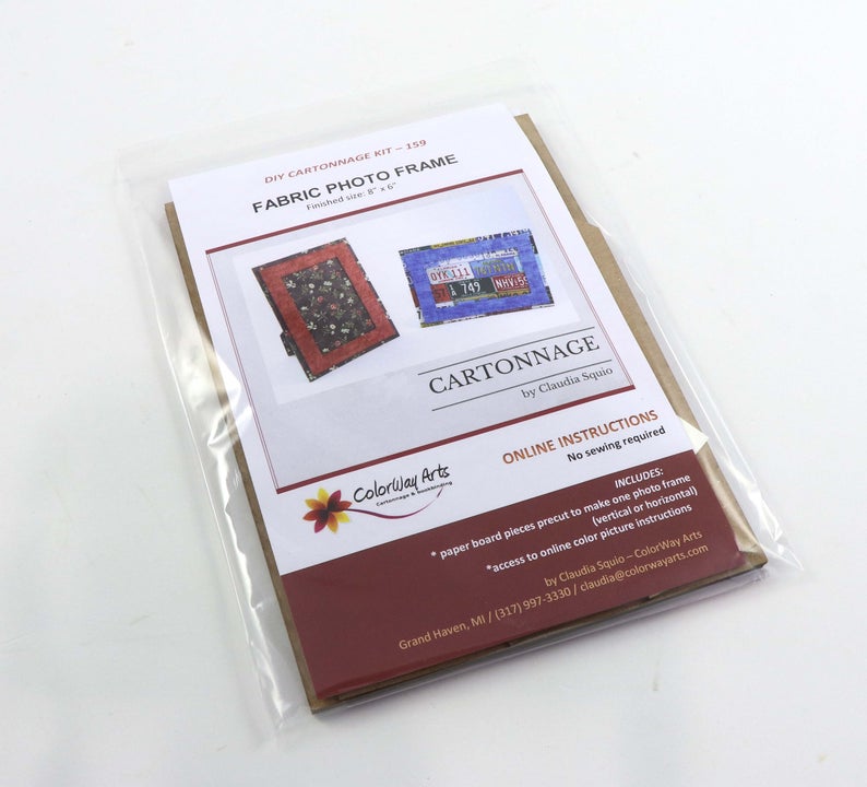 Fabric photo frame DIY kit, cartonnage kit 159, Online instructions included - Colorway Arts