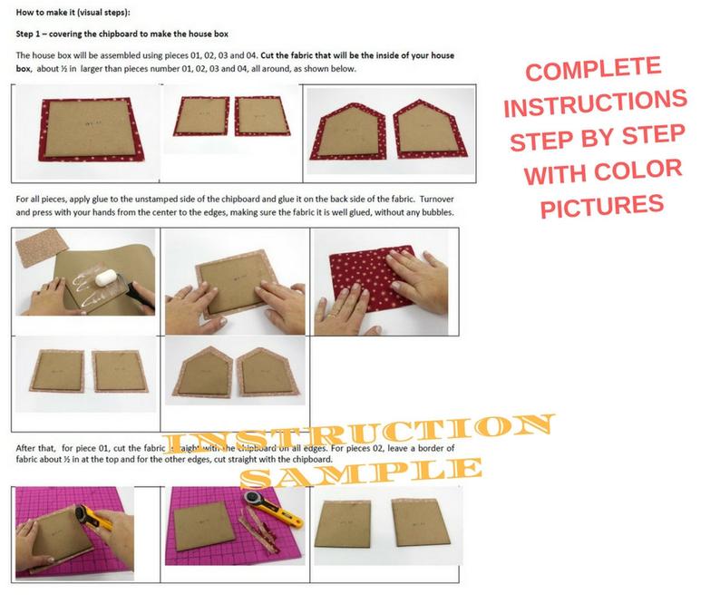 Fabric covered box house DIY kit, cartonnage kit 151, online instructions included - Colorway Arts