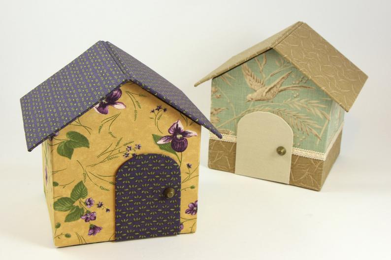 Fabric covered box house DIY kit, cartonnage kit 151, online instructions included - Colorway Arts