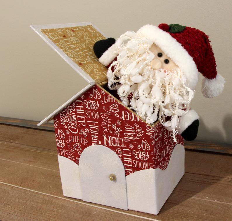 Fabric covered box house DIY kit, cartonnage kit 151, online instructions included - Colorway Arts