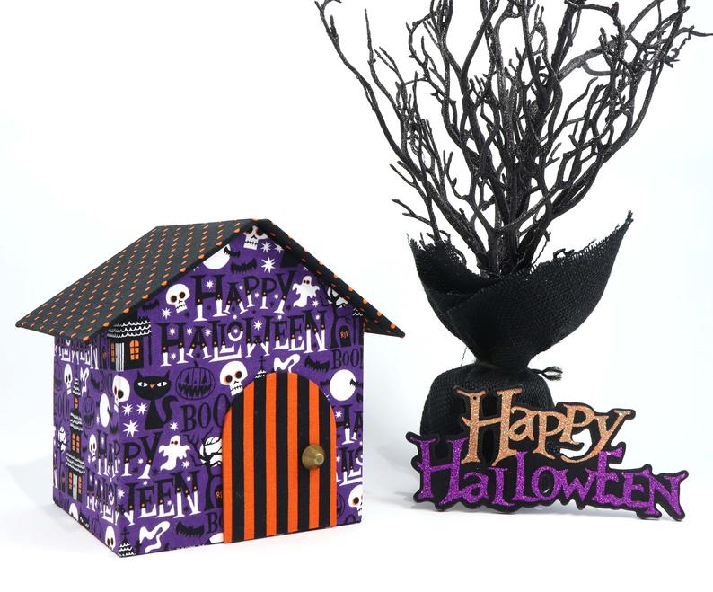 Fabric covered box house DIY kit, cartonnage kit 151, online instructions included - Colorway Arts