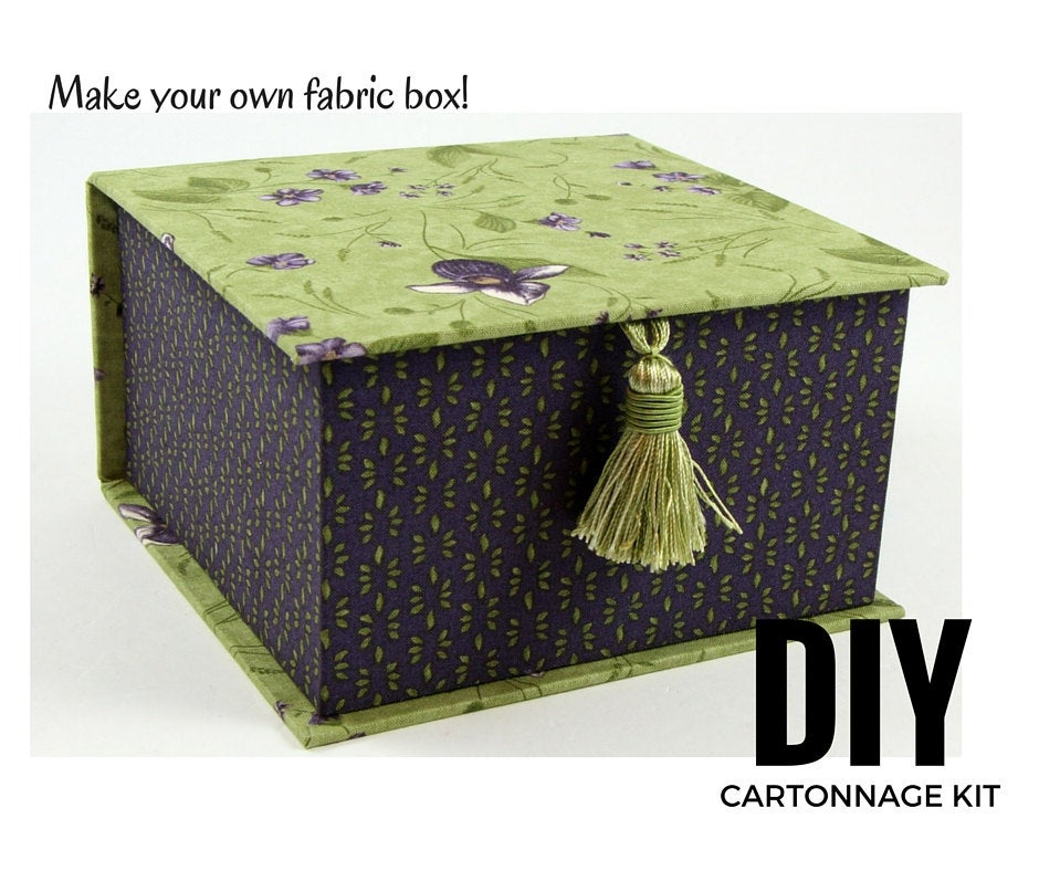 Fabric tea box DIY kit, cartonnage kit 108, online instructions included - Colorway Arts