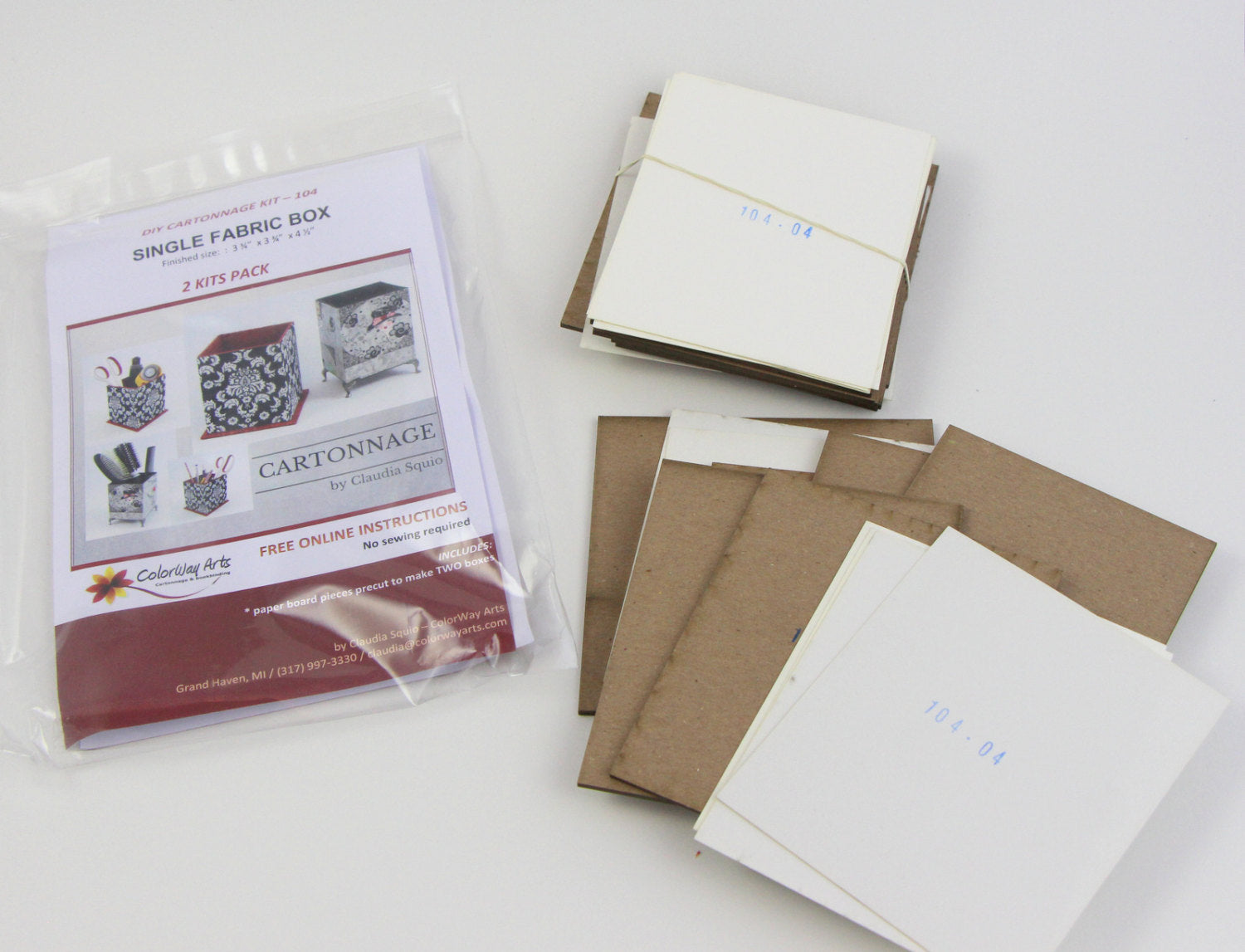 Fabric single box DIY kit, cartonnage kit 104, pack of 2, FREE online instructions - Colorway Arts