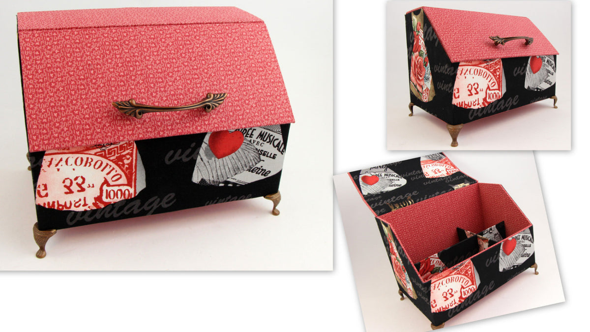 Fabric treasure box DIY kit, cartonnage  kit 146, online instructions available - Colorway Arts