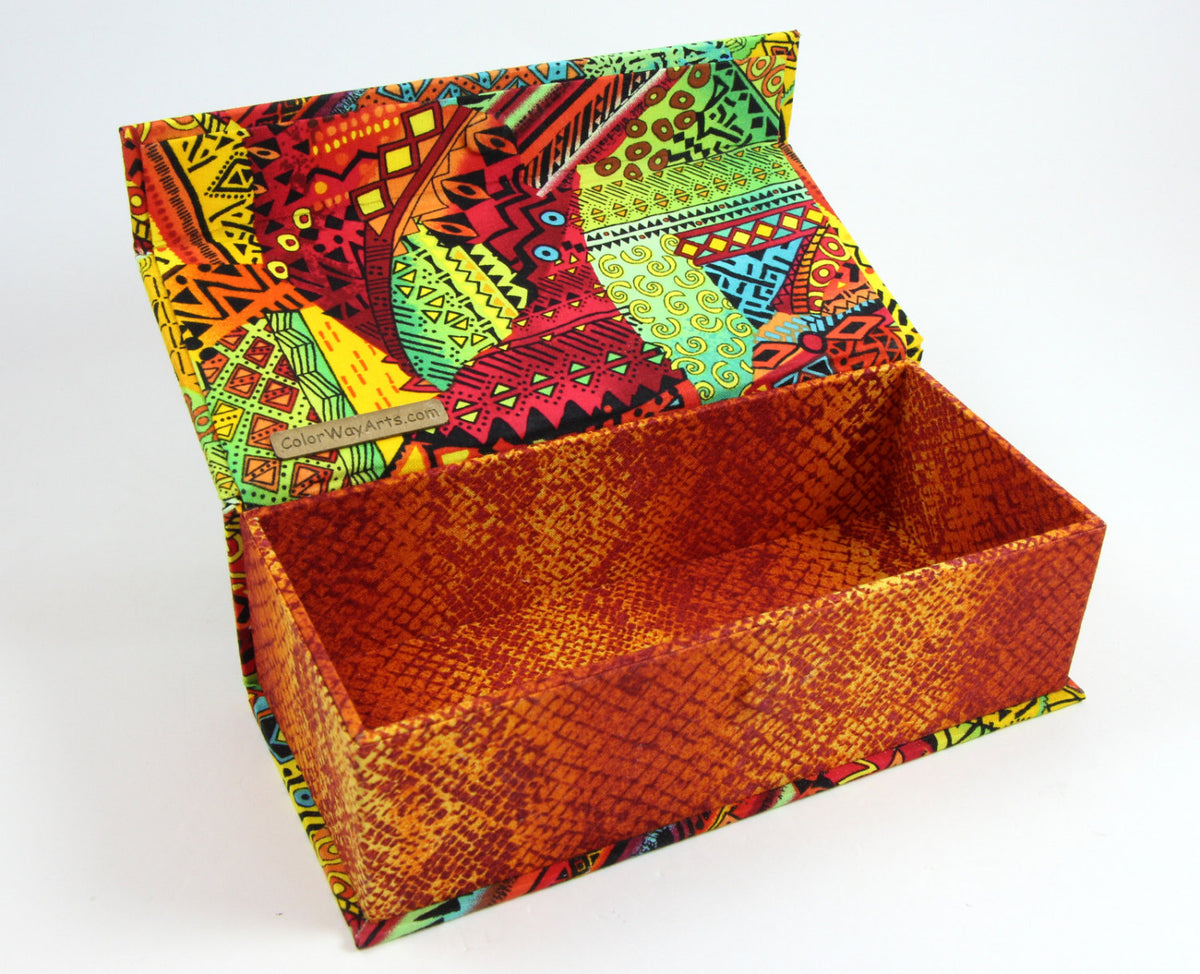 Fabric covered pencil fabric box, cartonnage kit 147, online instructions included - Colorway Arts